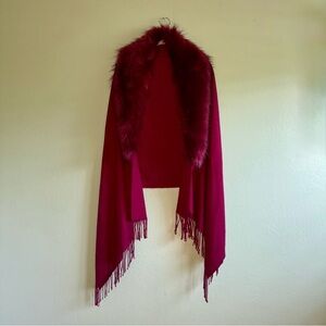 Burgundy Shawl with Faux Fur Trim